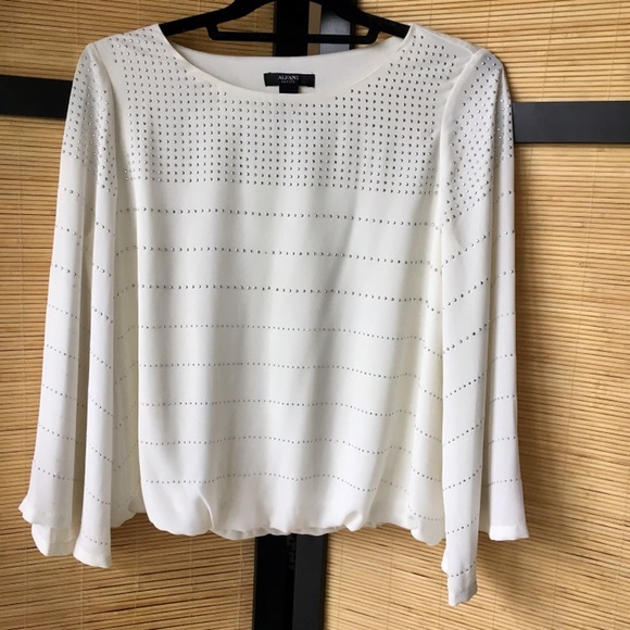 Alfani Beige Bell Sleeve Blouse - Picture 2 of 8